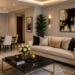 Modern luxury decor ideas featuring an elegant grey sofa, gold accent pillows, and abstract wall art in a stylish living room.