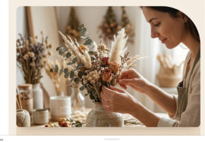 Homedecornestify founder arranging dried flowers by hand
