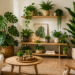 plants and natural decor in a bright living room